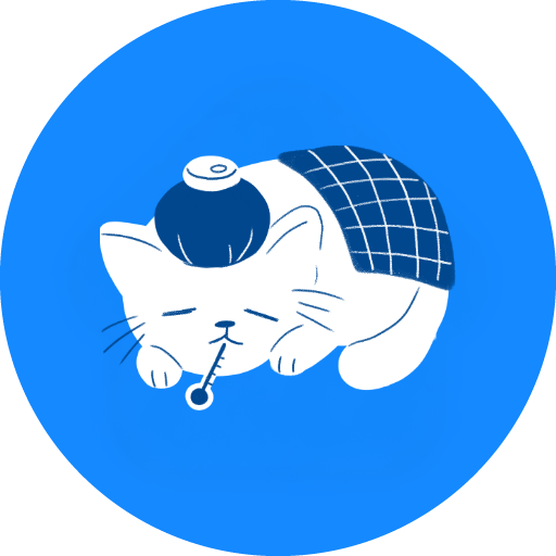 A cartoon cat with a thermometer in its mouth